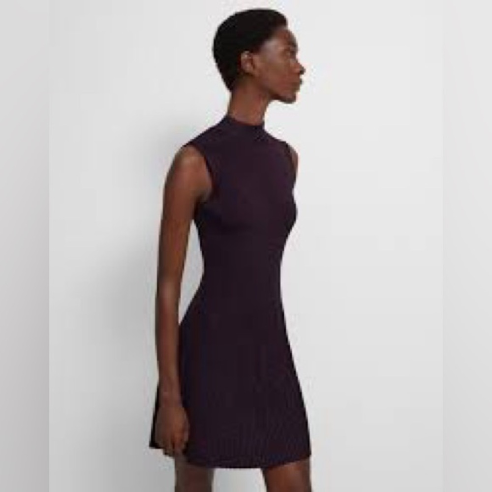 Theory Knit Dress Purple Metallic Glitter Cutout Sleeveless Mock Neck XS S